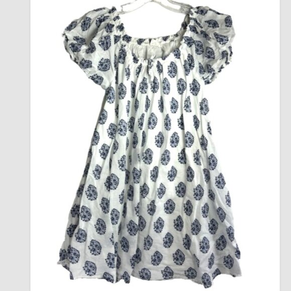 J. Crew Other - Crew Cuts J.Crew girls Dress Girls 10 indigo blue white puff sleeves batik print